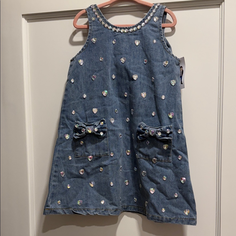 NWT Embellished Denim Dress with Bow Pockets